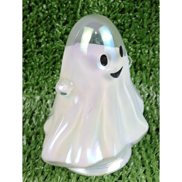 Ghost Halloween Glass Iridescent Decor Shiny White Happy Face Ghoul Small Spirit - Picture 4 of 16